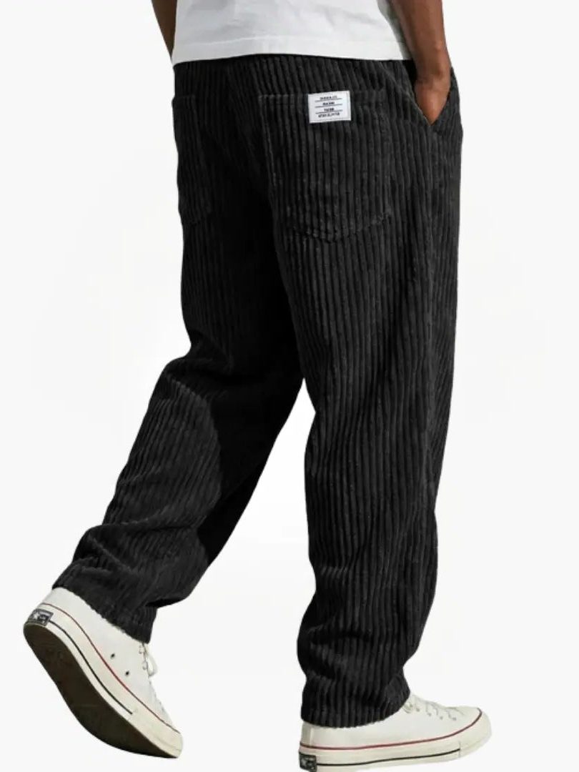 Ribbed Corduroy Straight Leg Trousers for Men - Black