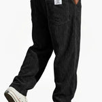 Ribbed Corduroy Straight Leg Trousers for Men - Black