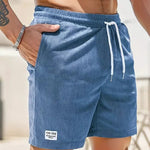 Ribbed Corduroy Shorts with Drawstring for Men - Blue