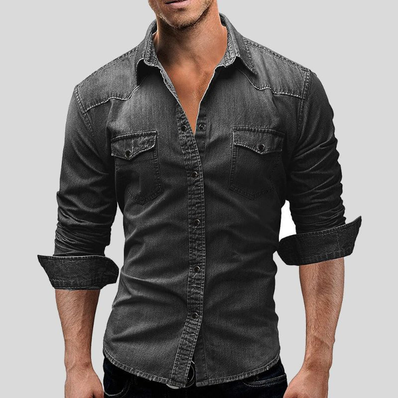 Vintage Denim Button-Down Shirt for Men - View 6