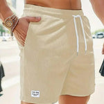 Ribbed Corduroy Shorts with Drawstring for Men - Beige