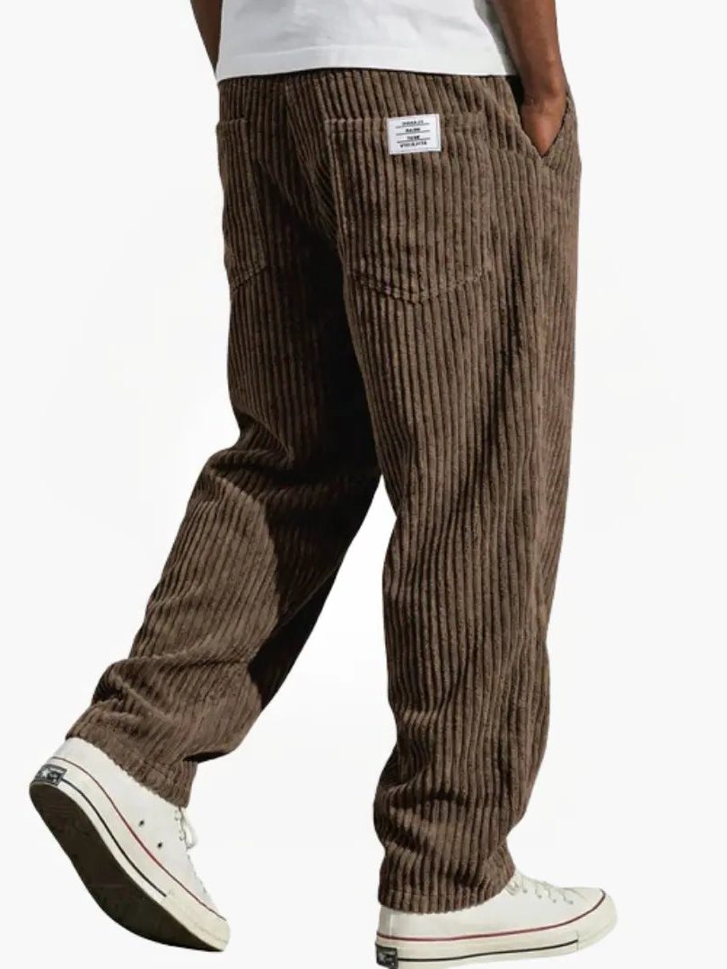 Ribbed Corduroy Straight Leg Trousers for Men - Brown