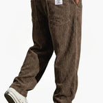 Ribbed Corduroy Straight Leg Trousers for Men - Brown