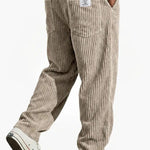 Ribbed Corduroy Straight Leg Trousers for Men - Khaki