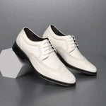Perforated Wingtip Lace-Up Oxford Shoes for Men - White