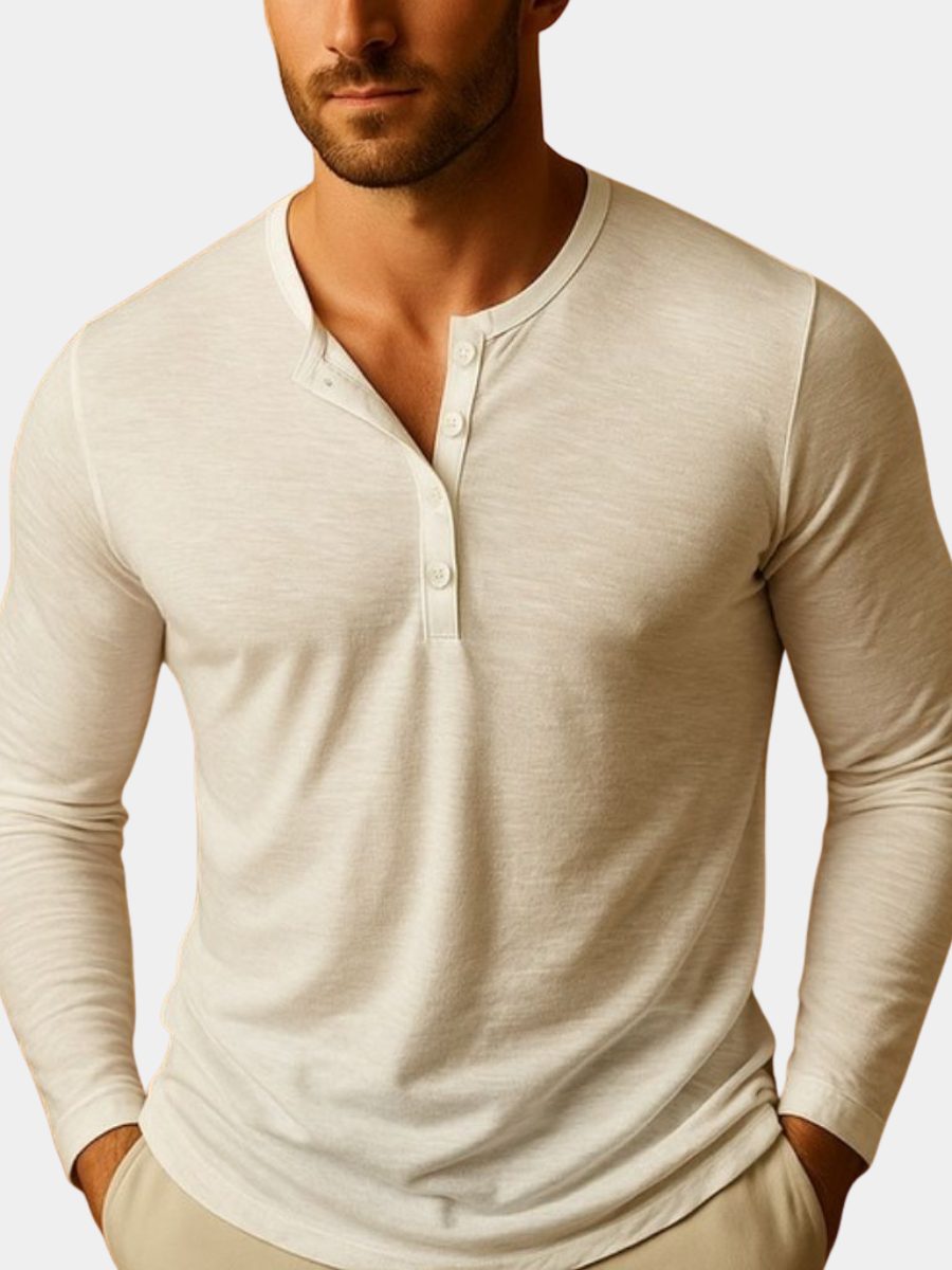 V-Neck Henley Long Sleeve Shirt for Men