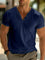 V-Neck Henley Short Sleeve T-Shirt for Men - Navy Blue
