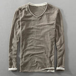 V-Neck Long Sleeve T-Shirt for Men - Gray