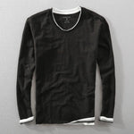 V-Neck Long Sleeve T-Shirt for Men - Black