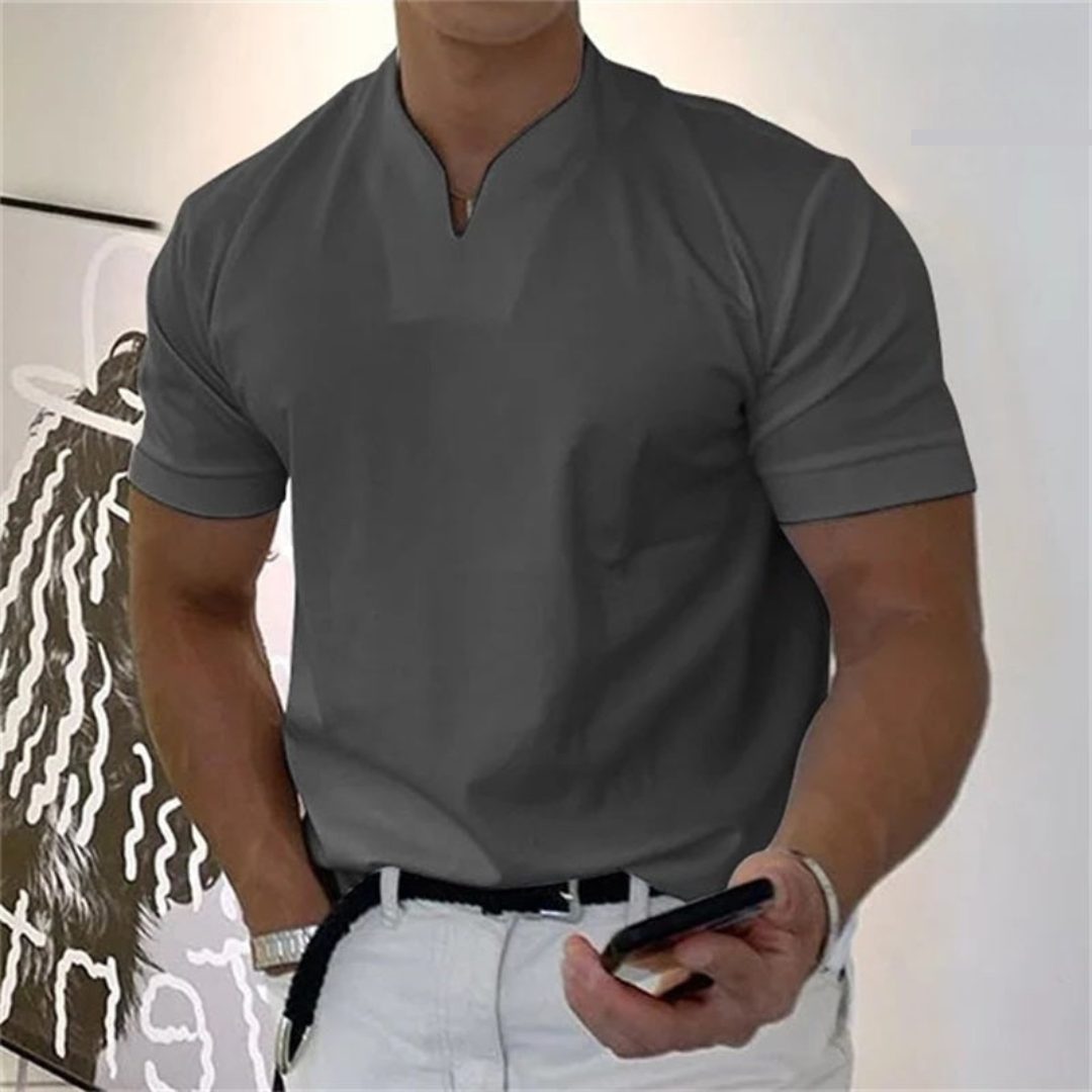 V-Neck Slim Fit T-Shirt for Men - Dark Gray