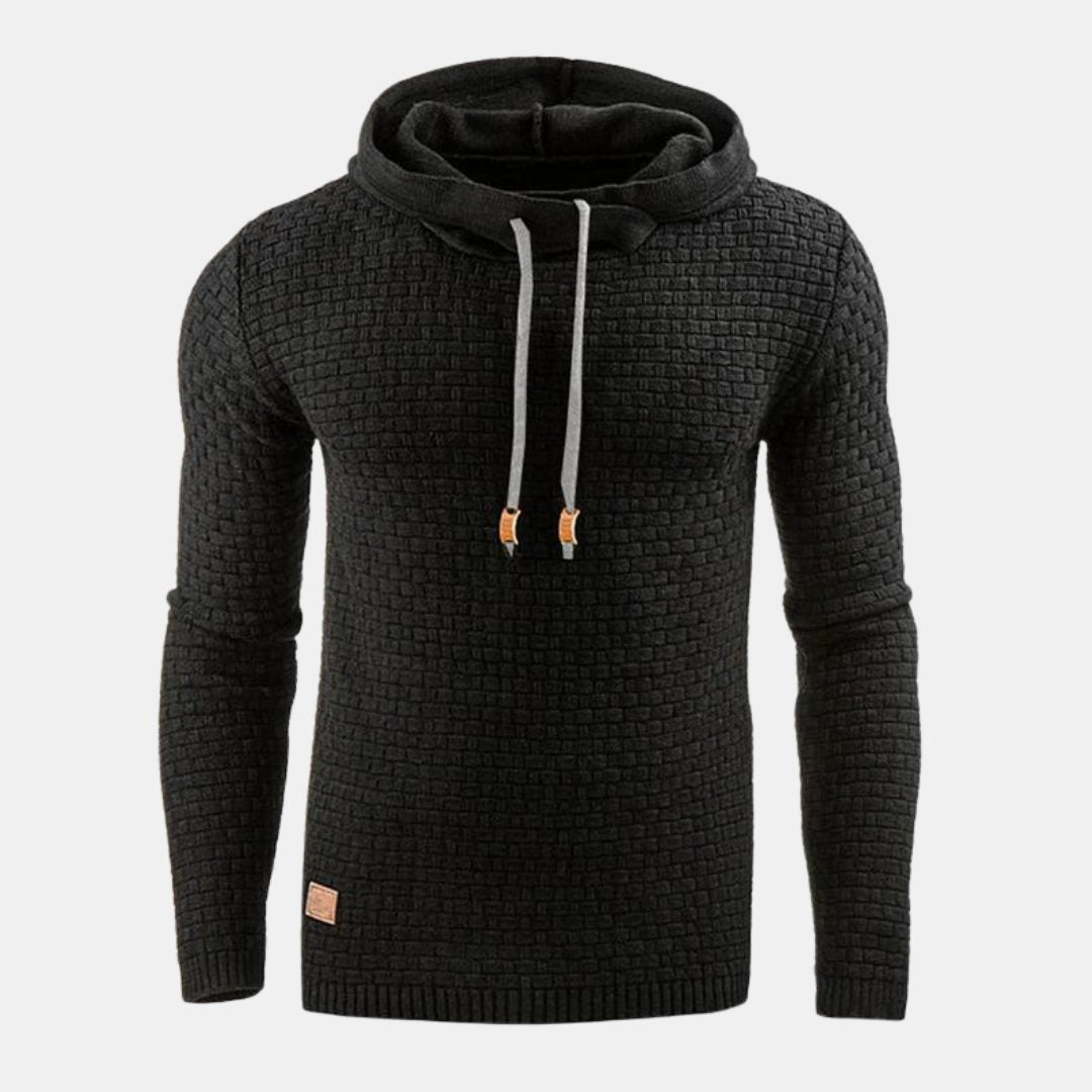 Waffle Knit Hoodie Pullover for Men - Black