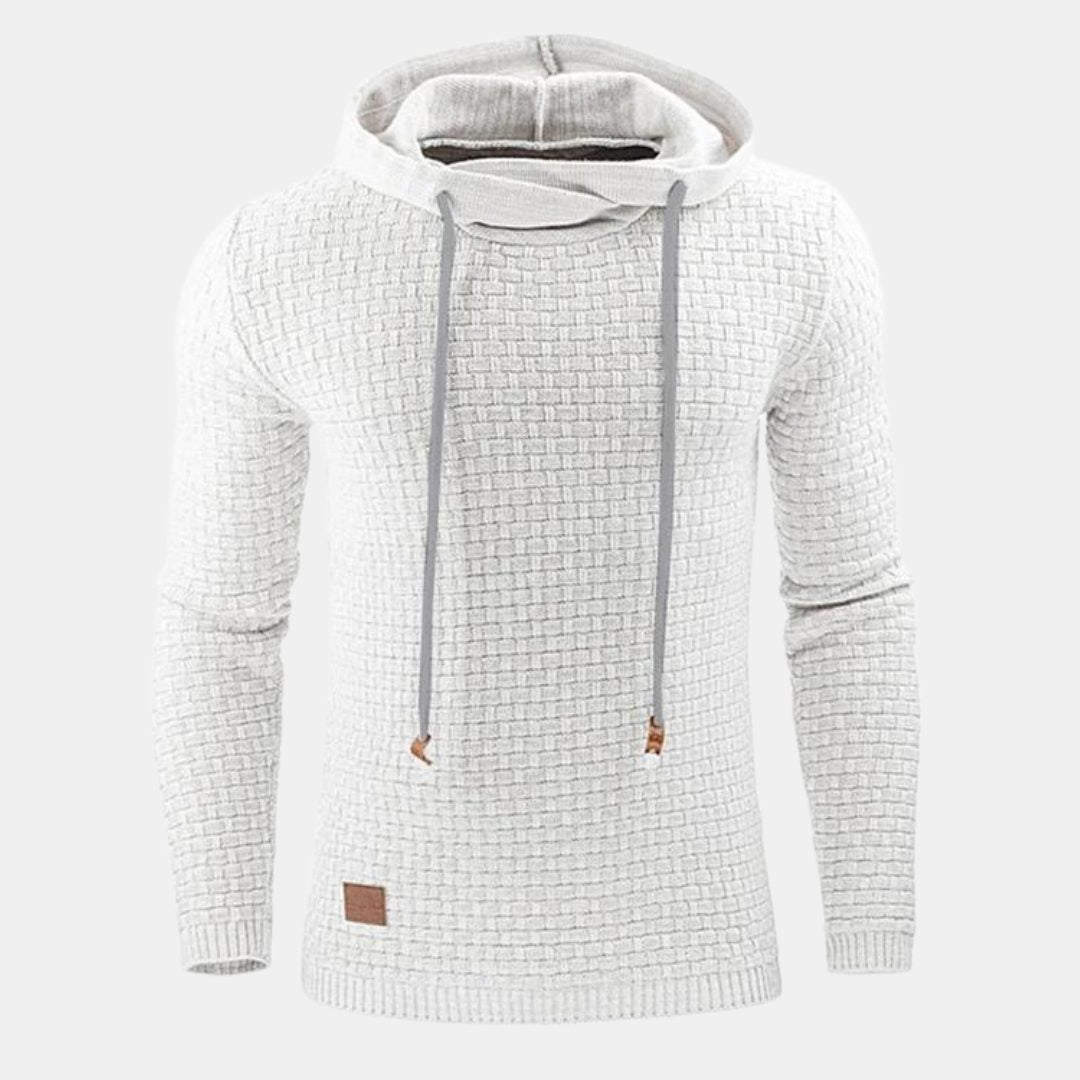 Waffle Knit Hoodie Pullover for Men - White