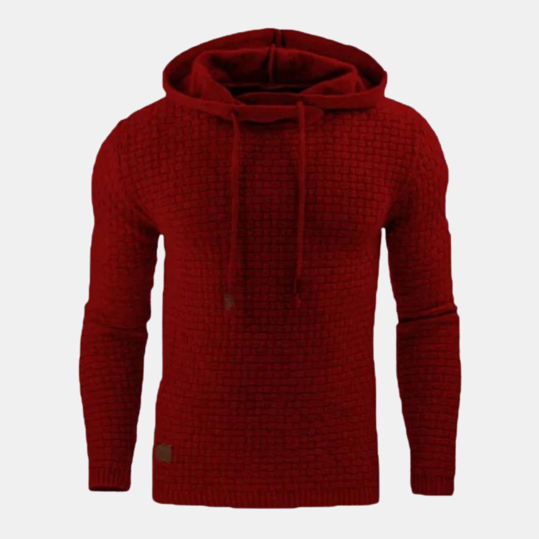 Waffle Knit Hoodie Pullover for Men - Red