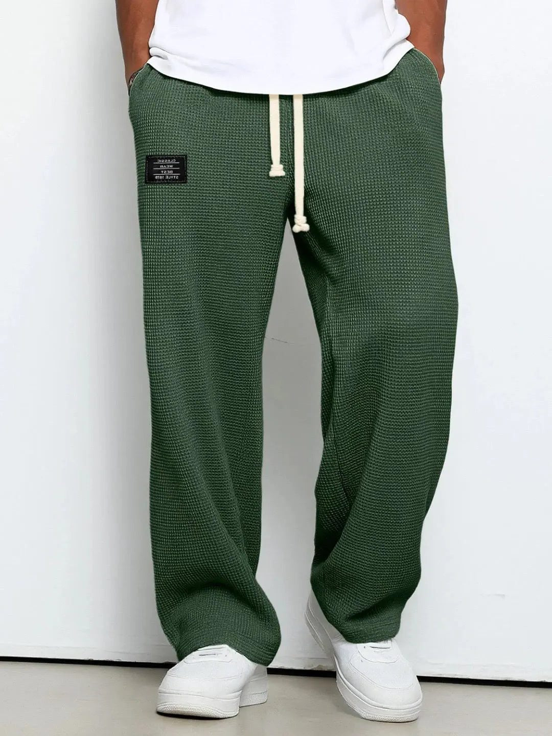 Wide Leg Drawstring Trousers for Men - Dark Green