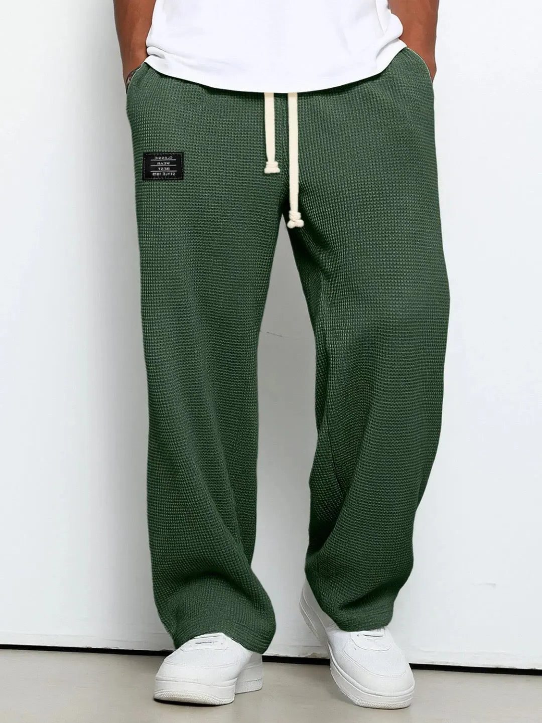 Wide Leg Drawstring Trousers for Men - Dark Green