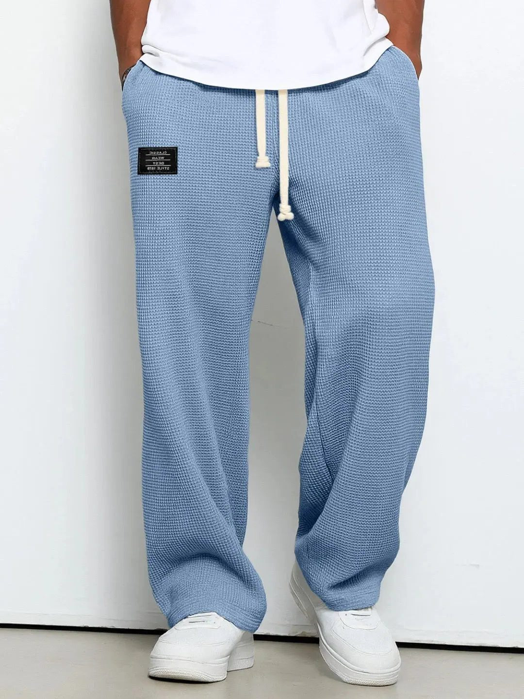 Wide Leg Drawstring Trousers for Men - Blue