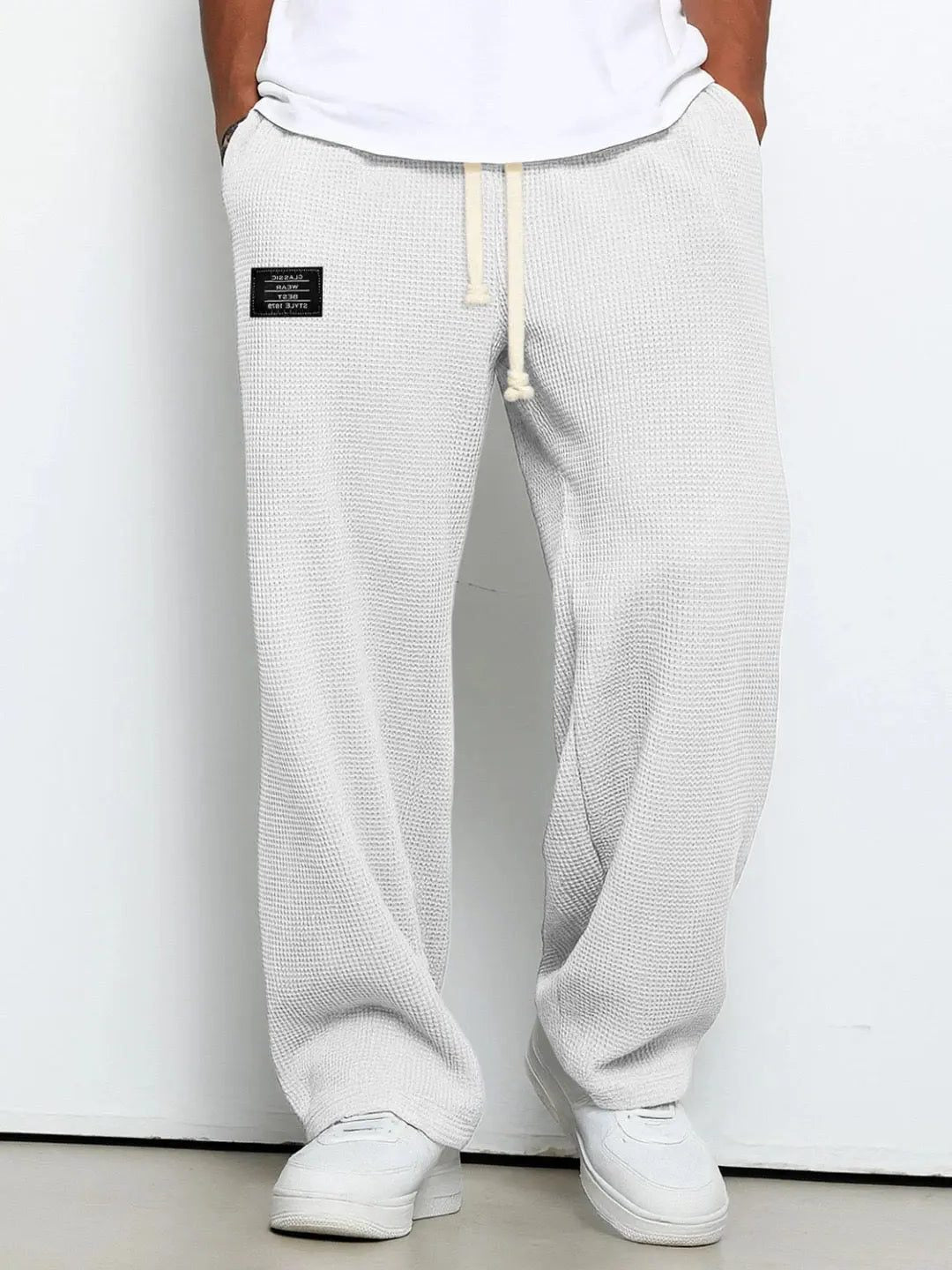 Wide Leg Drawstring Trousers for Men - White