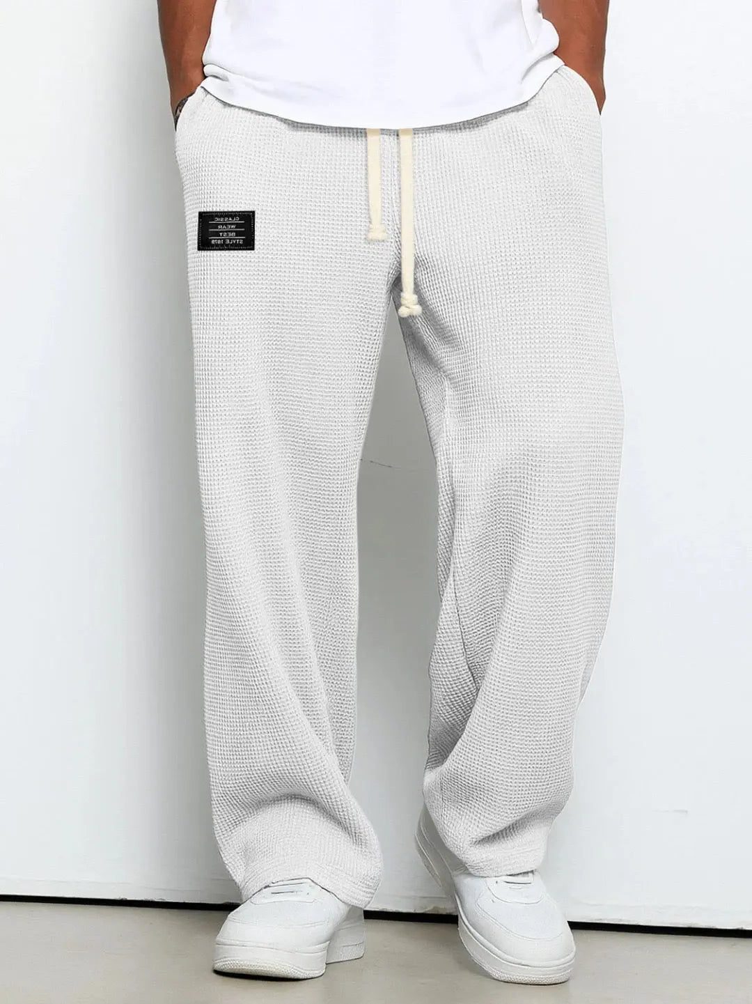 Wide Leg Drawstring Trousers for Men - White