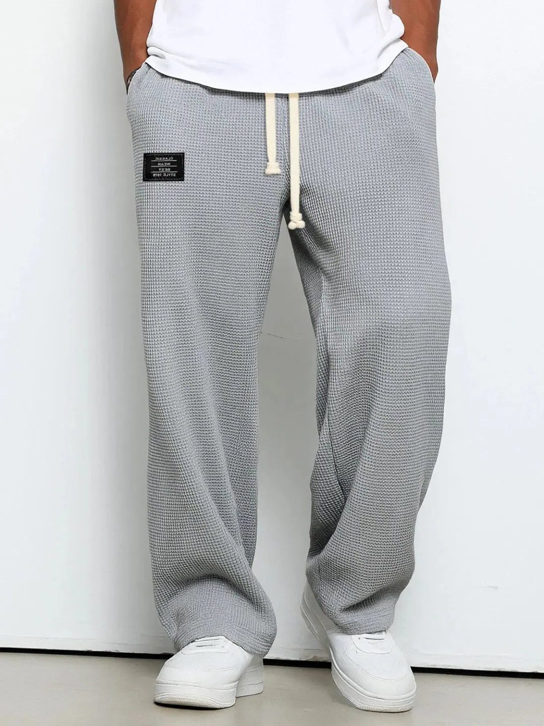 Wide Leg Drawstring Trousers for Men - Grey