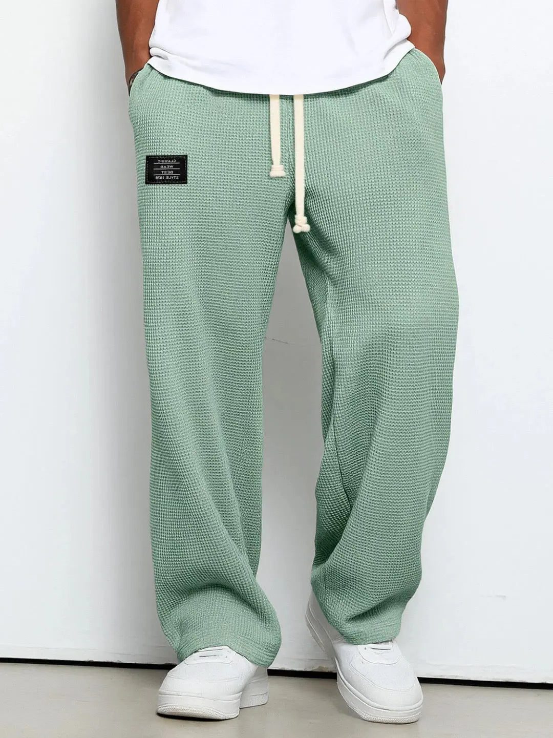 Wide Leg Drawstring Trousers for Men - Green
