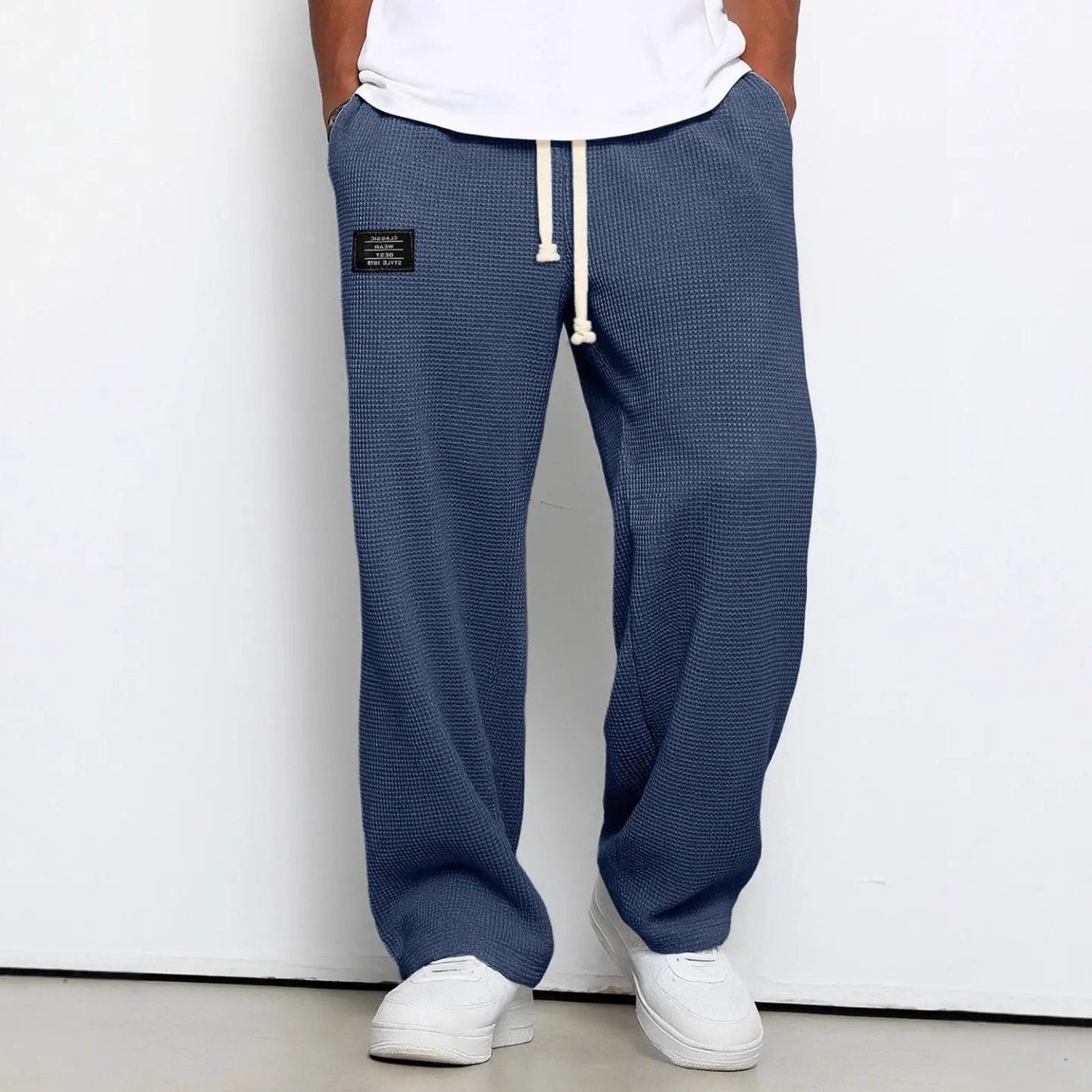 Wide Leg Drawstring Trousers for Men - Navy Blue