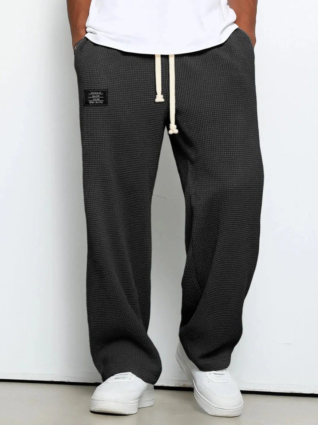 Wide Leg Drawstring Trousers for Men - Black