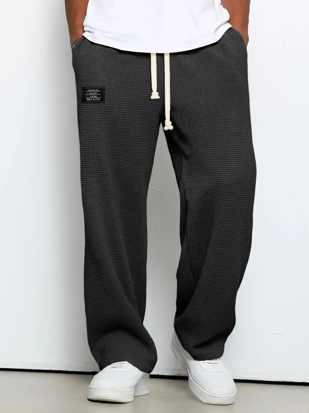 Wide Leg Drawstring Trousers for Men - Black