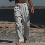 Wide Leg Linen Trousers for Men - Light Gray