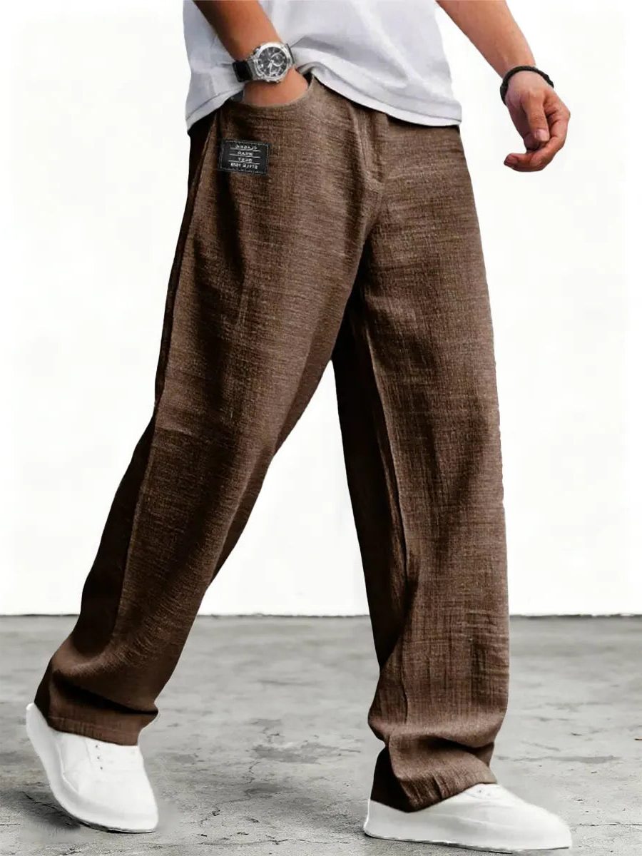 Wide-Leg Linen Trousers for Men - Coffee