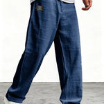 Wide-Leg Linen Trousers for Men - Navy Blue