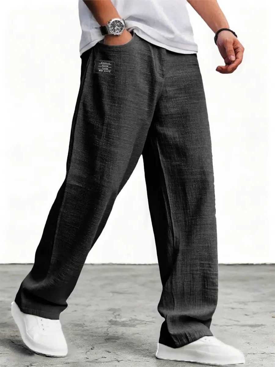 Wide-Leg Linen Trousers for Men - Black