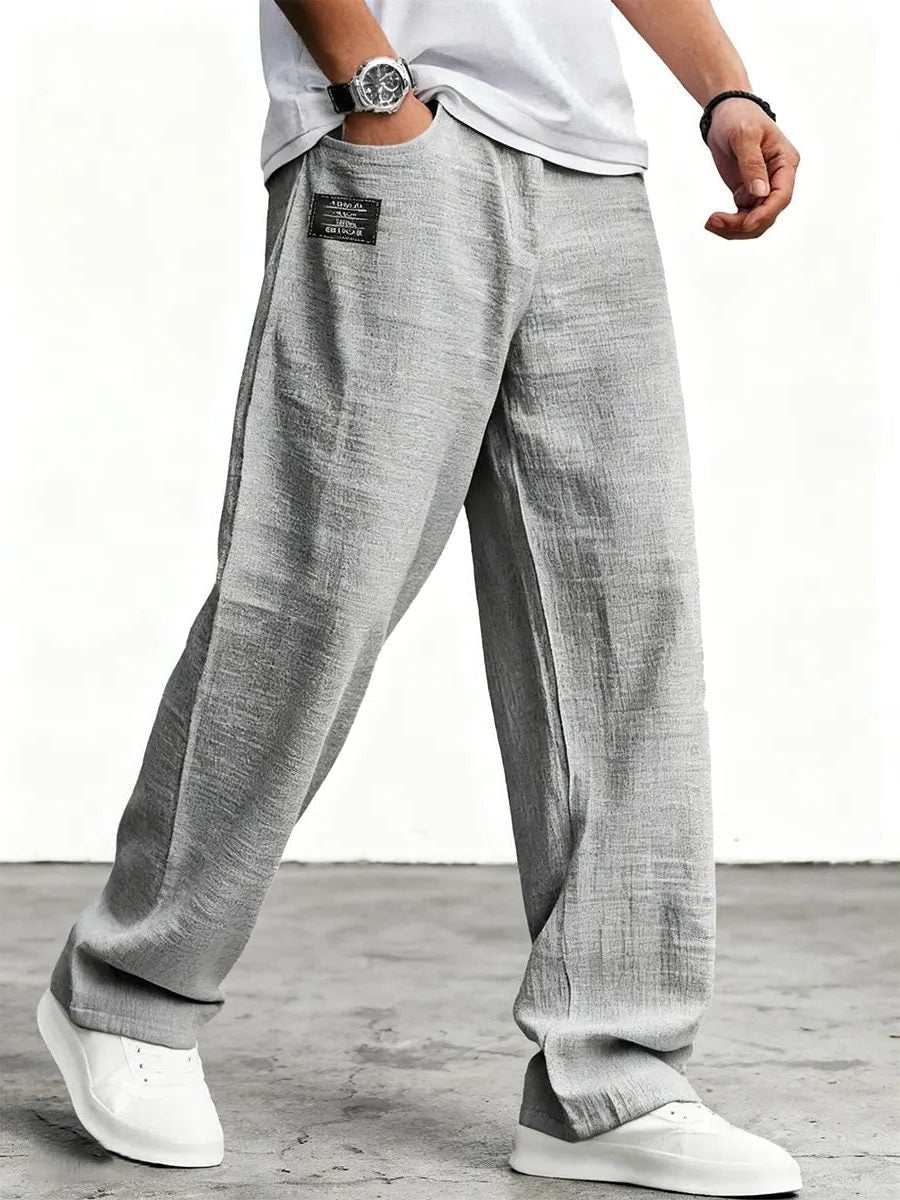Wide-Leg Linen Trousers for Men - Gray