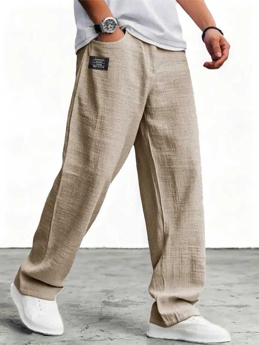 Wide-Leg Linen Trousers for Men - Khaki