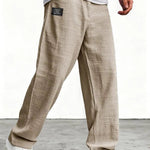 Wide-Leg Linen Trousers for Men - Khaki