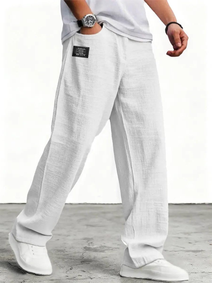 Wide-Leg Linen Trousers for Men - White