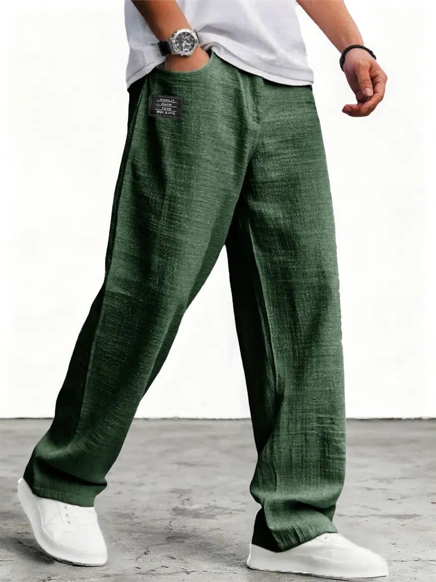 Wide-Leg Linen Trousers for Men - Dark Green
