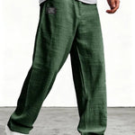 Wide-Leg Linen Trousers for Men - Dark Green