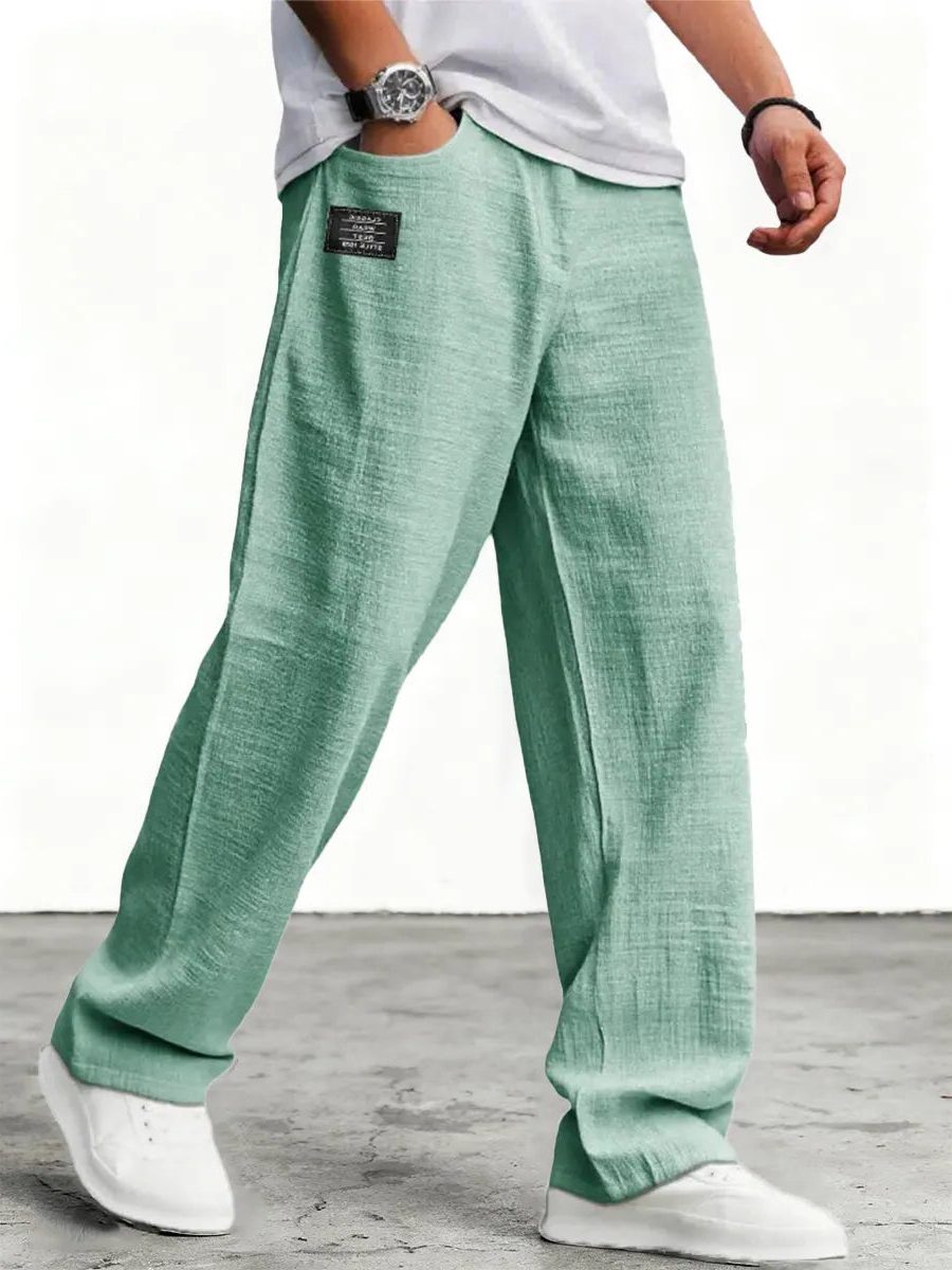 Wide-Leg Linen Trousers for Men - Green