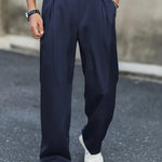 Wide Leg Pleated Chino Trousers for Men