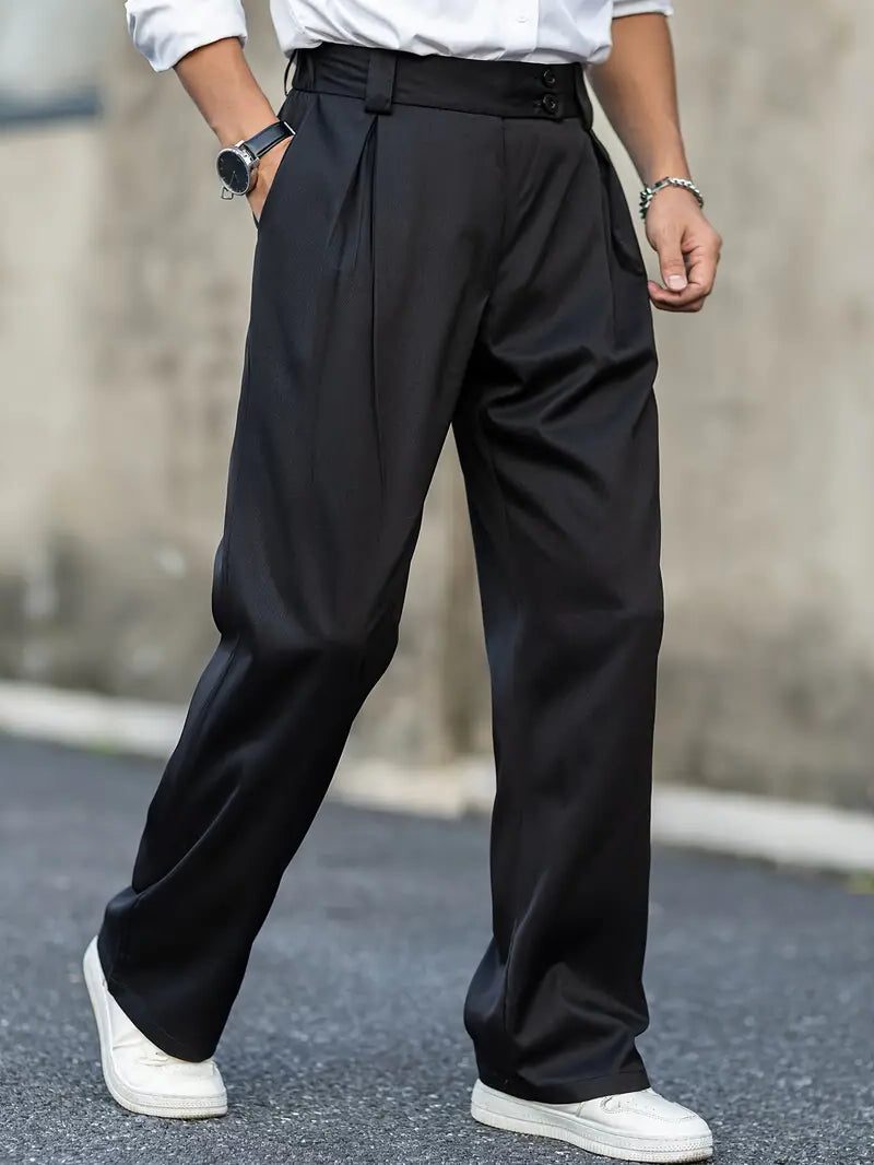 Wide Leg Pleated Chino Trousers for Men - View 4