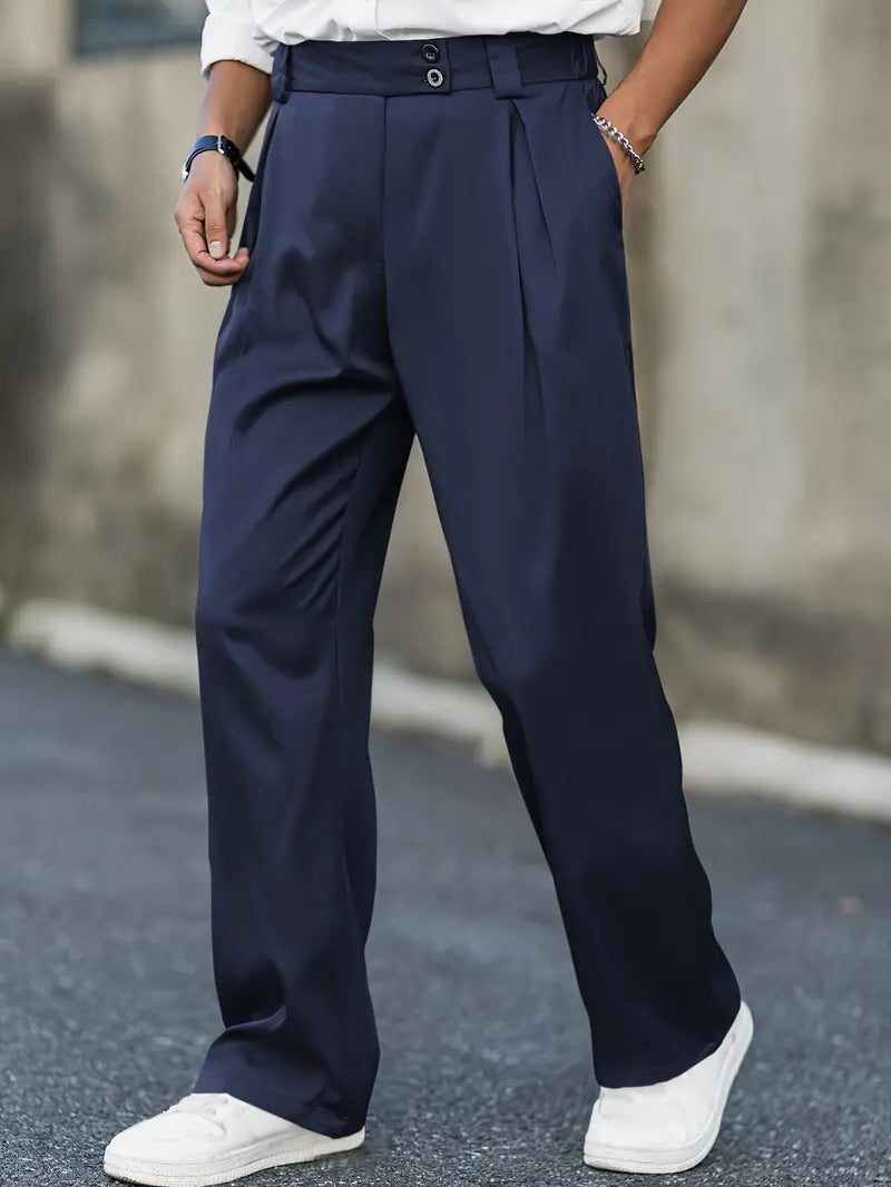 Wide Leg Pleated Chino Trousers for Men - View 5