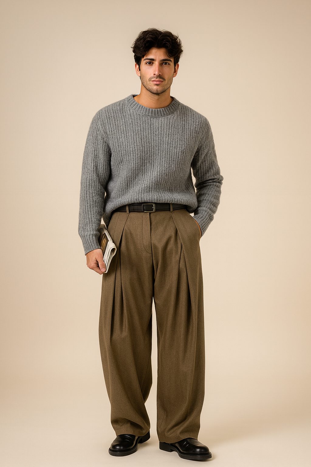 Wide Leg Pleated Trousers for Men - View 3