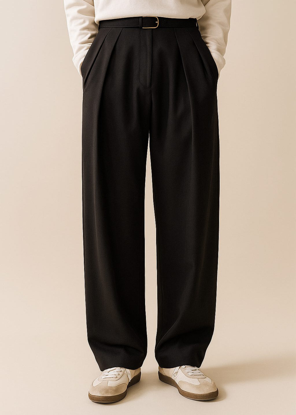 Wide Leg Pleated Trousers for Men - Black