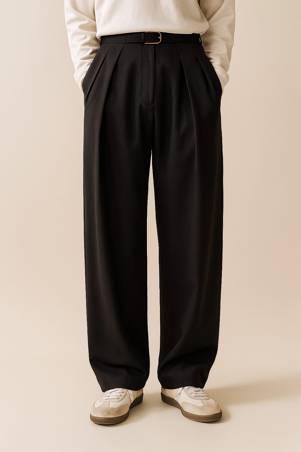 Wide Leg Pleated Trousers for Men - Black