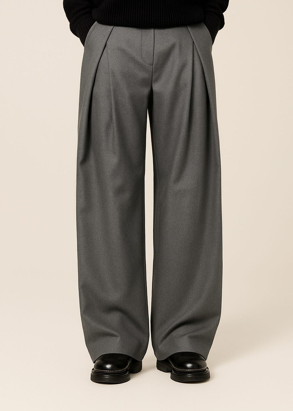 Wide Leg Pleated Trousers for Men - Gray