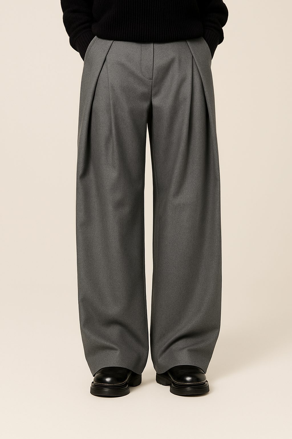 Wide Leg Pleated Trousers for Men - Gray