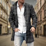 Wool Blend Long Coat for Men - Light Gray Plaid