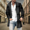 Wool Blend Long Coat for Men - Dark Gray Plaid