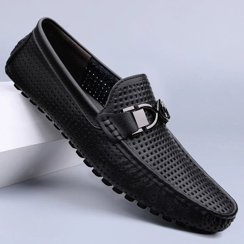 Woven Loafer with Metal Buckle for Men