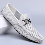 Woven Loafer with Metal Buckle for Men - Pure White